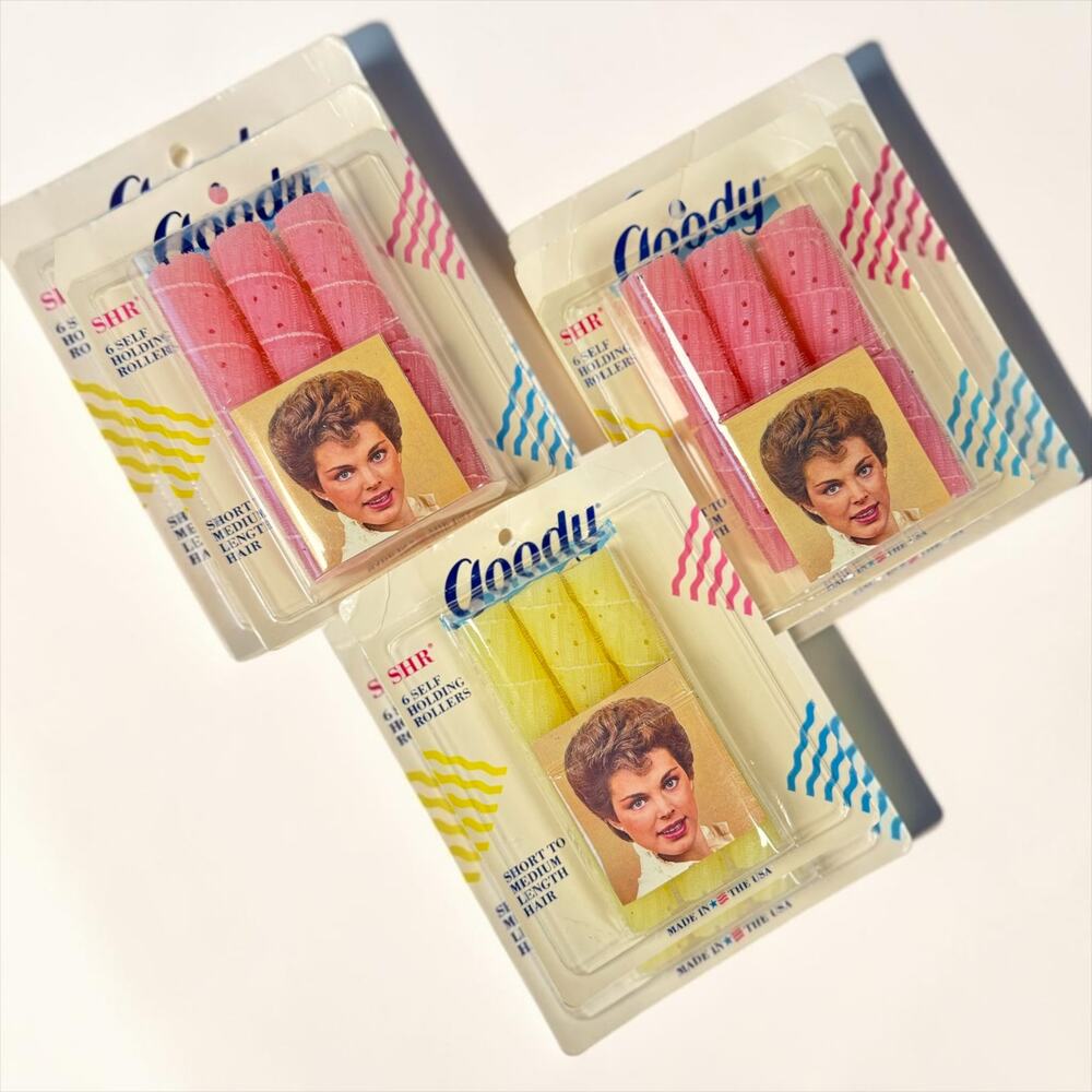 NOS Goody SHR Self Holding Hair Rollers Lot of 3 Sealed Pink Yellow 1989 USA